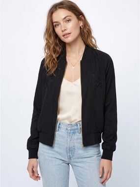 Aritzia Wilfred Free Black Bomber Jacket Embroidery Trees Size XXS